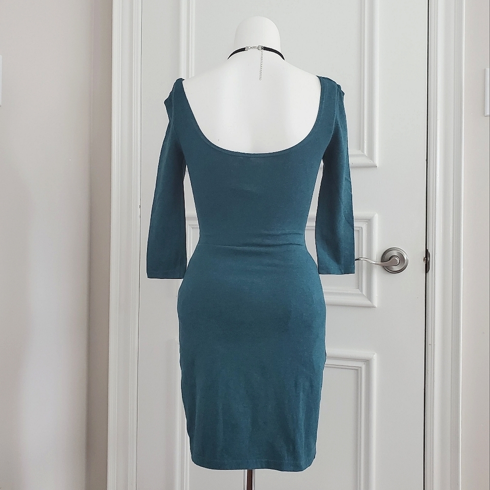 Teal Blue Ballerina Off Shoulder Jersey Knit Cotton Bodycon Dress